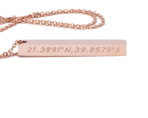Mecca Necklace, Rose Gold Necklace, Islamic Jewelry, Muslim Jewelry, Kabah Pendant, Rose Gold Chain, Praise to God, Mecca Coordinates Necklace, Accessari