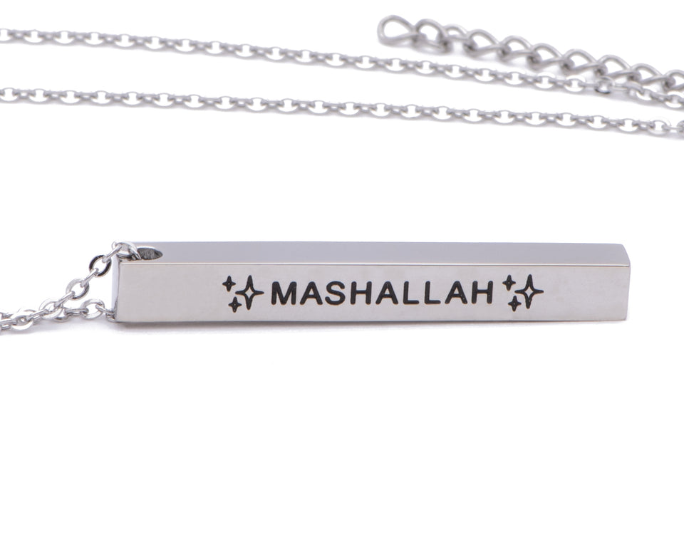 Mashallah Necklace, Silver Necklace, Islamic Jewelry, Muslim Jewelry, Mashallah Pendant, Silver Chain, Praise to God