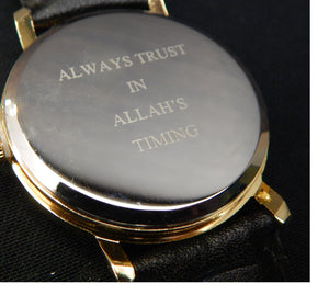 Trust Allah's Timing, Arabic Watches, Arabic Numeral Watch, Black Watches, Laser Engrave Watches, Islamic Jewelry, Luxury Wathces
